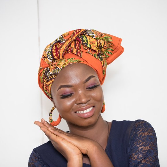 Matching African Dashiki Head Wrap & Earrings - DO - Picture 9 of 10